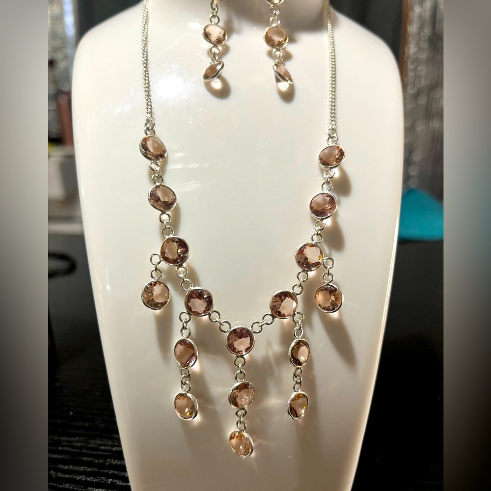 Vintage Morganite Cluster Necklace and Earrings